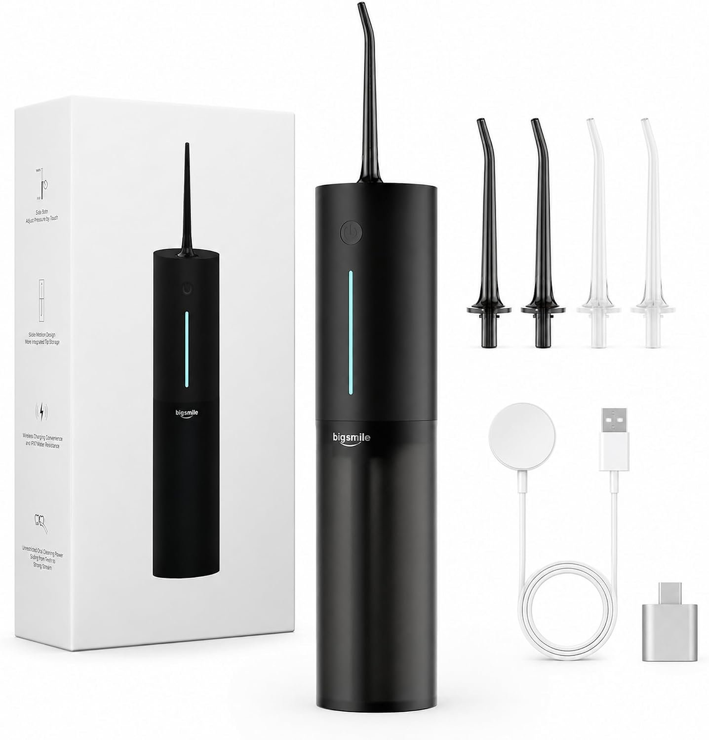 Cordless Water Flosser, Rechargeable Water Dental Flosser Pick for Teeth, IPX7 Waterproof Electric Water Dental Flosser, 3 Modes 4 Replaceable Jet Tips, Oral Irrigator for Home Travel (Black)