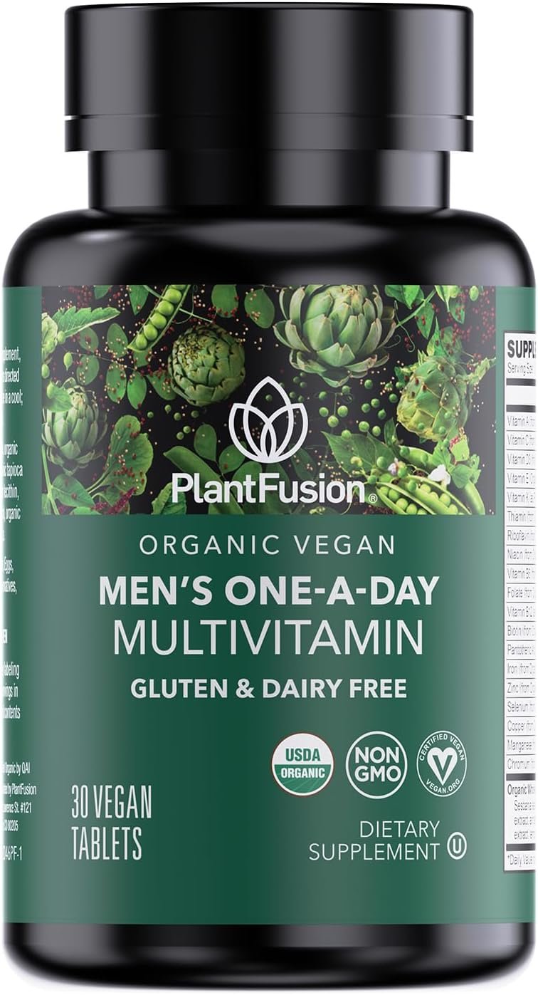 PlantFusion Organic Multivitamin for Men – One Daily Whole Food Blend Men’s Multivitamin – Vegan, Non-GMO, Gluten Free & Dairy Free – 30 Tablets (1 Month Supply)