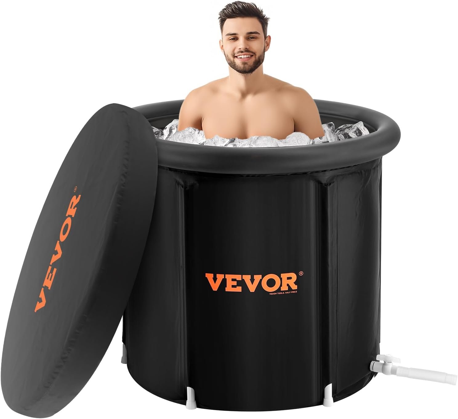 VEVOR Ice Bath Tub, Cold Water Therapy Plunge Tub for Athlete, Portable Outdoor Ice Barrel Plunge Pool for Recovery, 116 Gal Inflatable Folding Bathtub with Cover, Home Ice Pod for Adult, 35.4″Lx30″H
