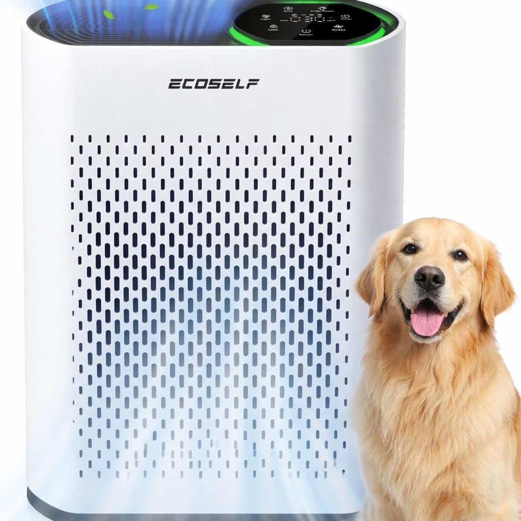 ECOSELF Smart HEPA Air Purifier for Home Large Room Up to 2,400 Sq Ft, 360° Air Intake 602 WHITE