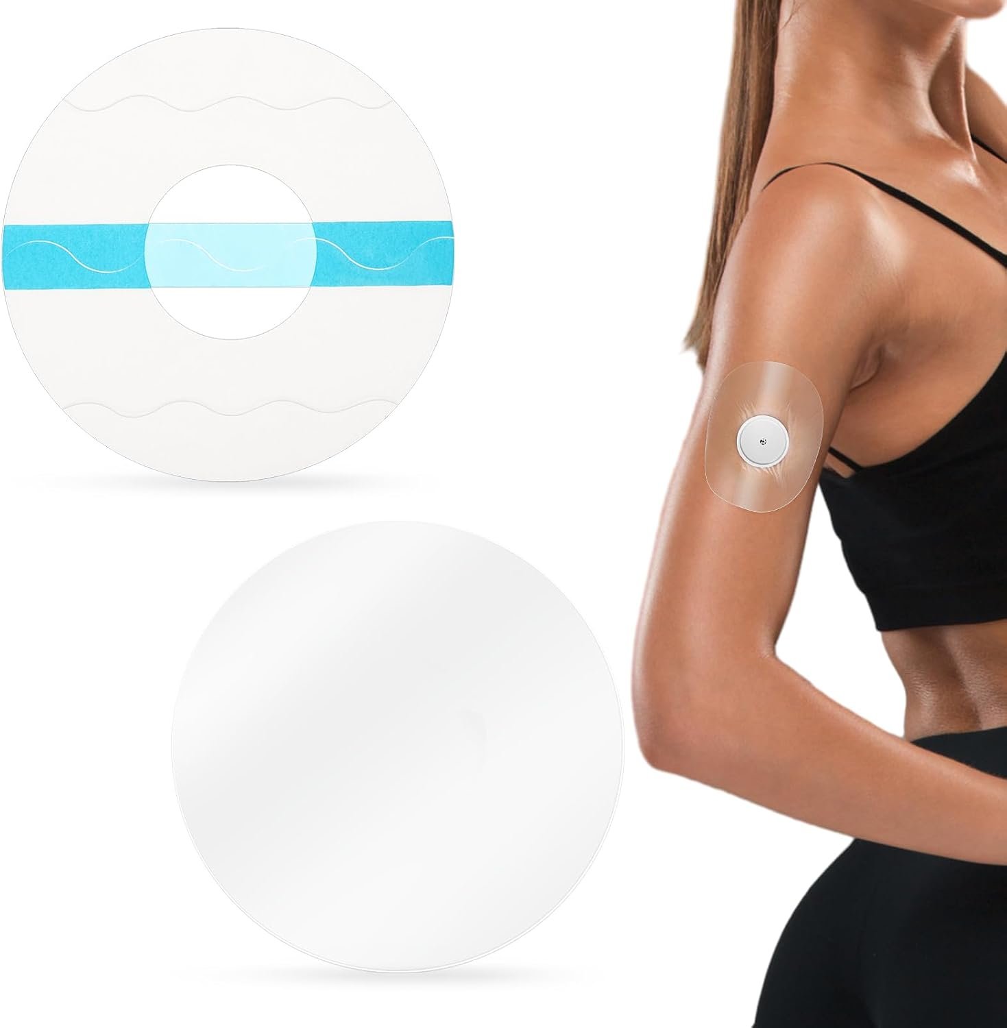 30 Pack Glucose Sensor Covers Medical Adhesive Patches for Precut CGM Tape with No Glue on The Center Waterproof and Strong Stick for Long Stay