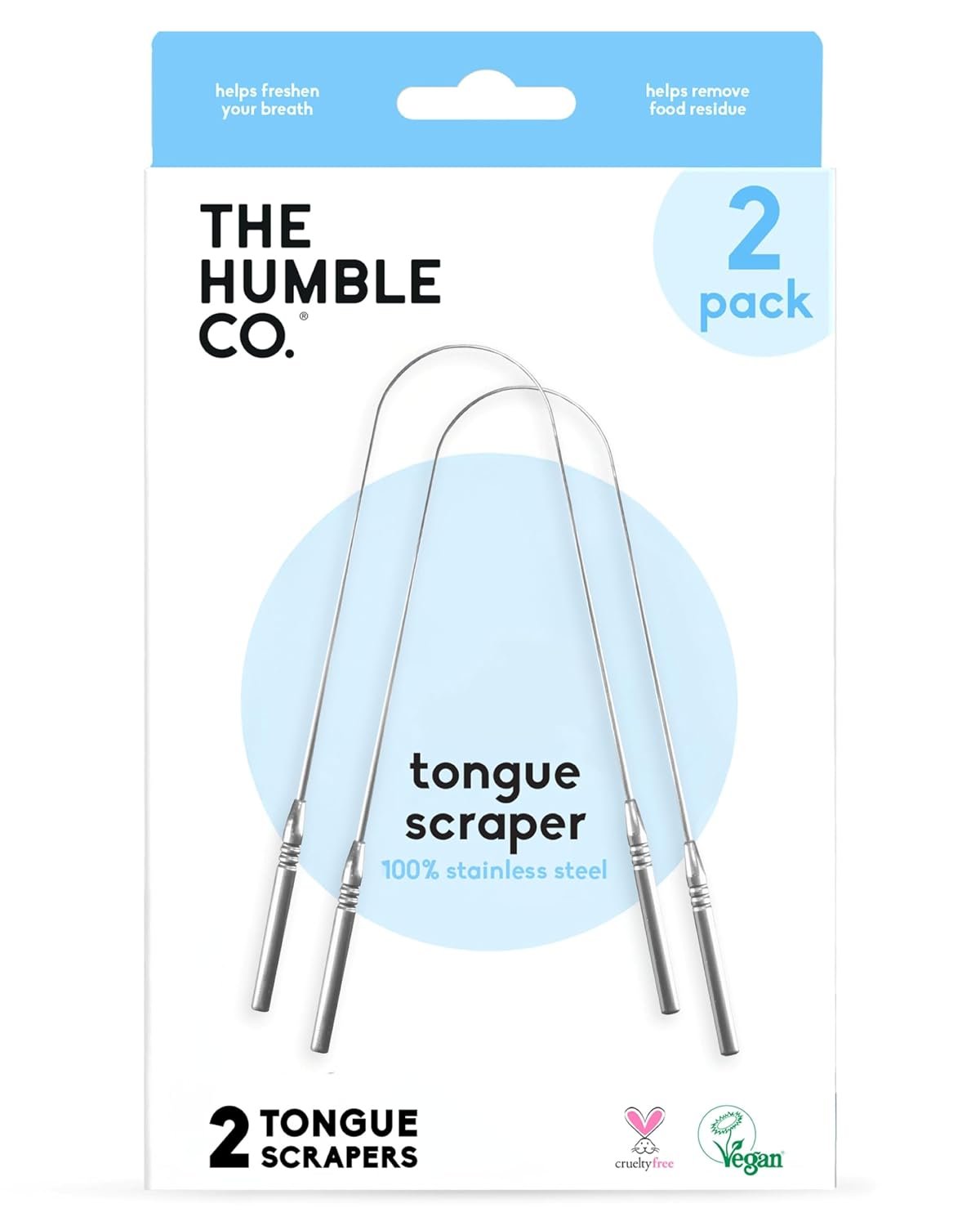 The Humble Co. Tongue Scraper, Tongue Cleaner, Stainless Steel (2 Pack)