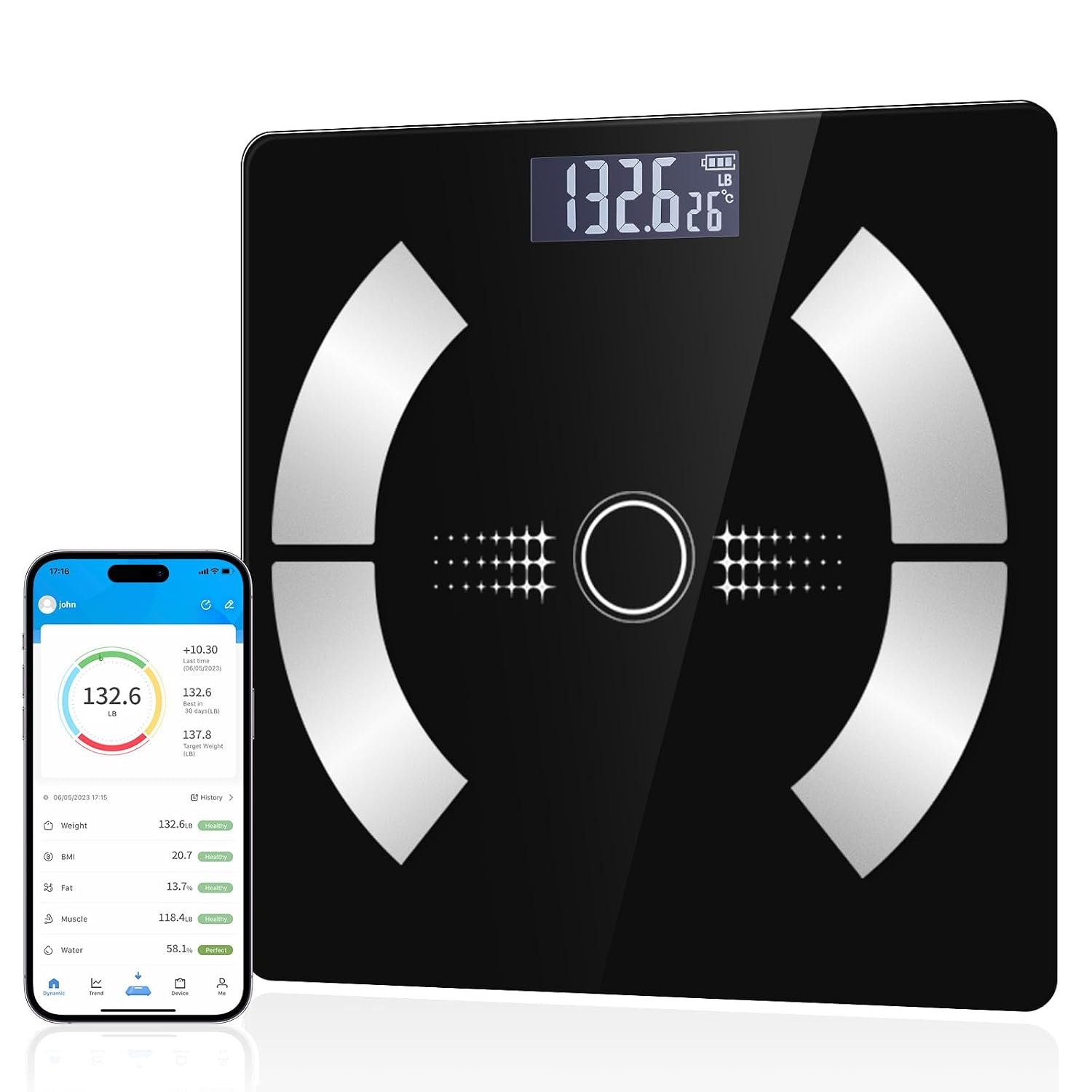 Smart Body Fat Scale Wireless Digital Weight Scale – Measures Body Composition: Body Fat Percentage, Muscle Mass, Water Percentage, and Bone Mass, Bluetooth Bathroom Scale for Home Use