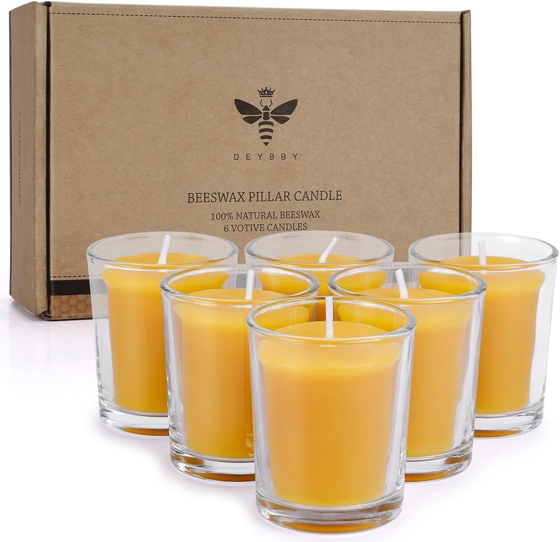 DEYBBY Yellow Beeswax Votive Candles in Glass Jar-6 Pack