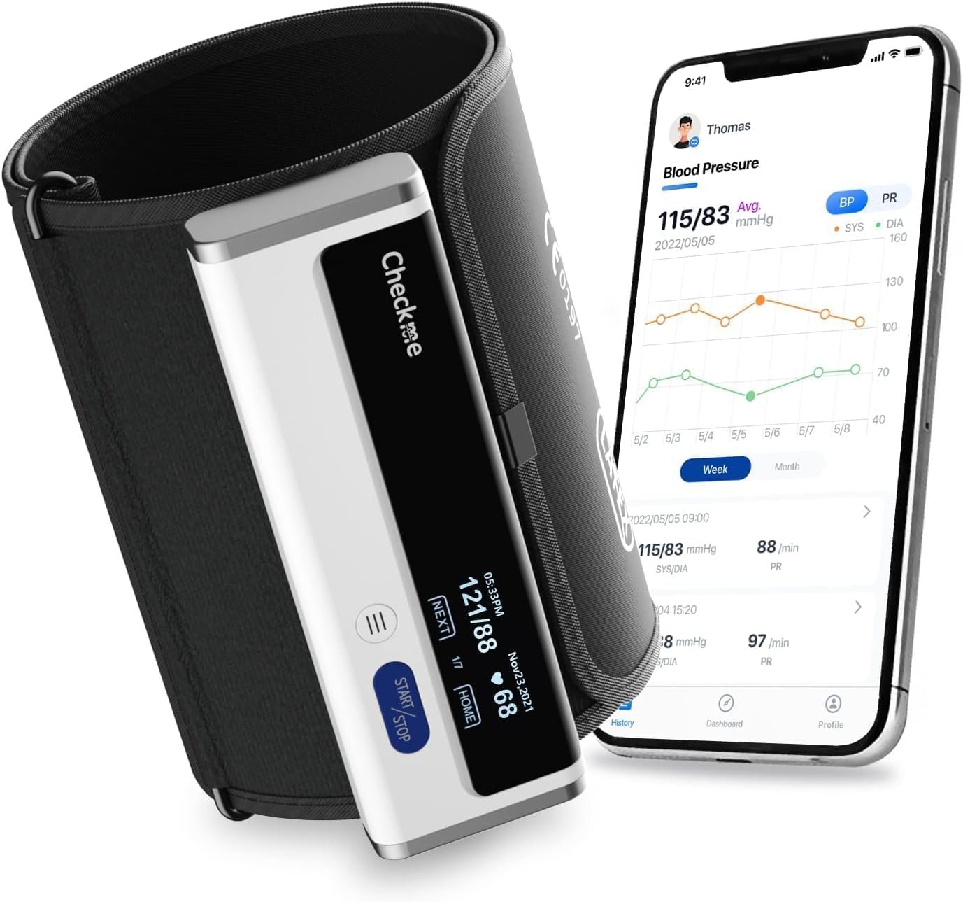 Checkme BP2A Blood Pressure Monitor for Home Use Upper Arm – Bluetooth BP Machine Cuff, Accurate Digital Readings in 30 Seconds, Unlimited Data Stored in App for iOS & Android