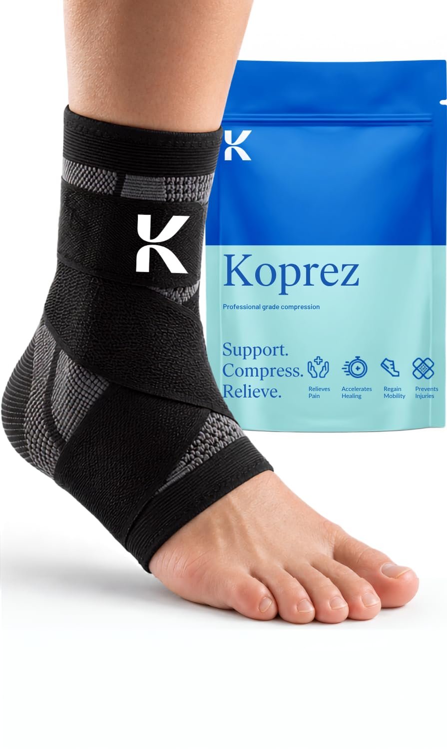 Koprez Ankle Compression Sleeve & Ankle Brace for Plantar Fasciitis Relief
