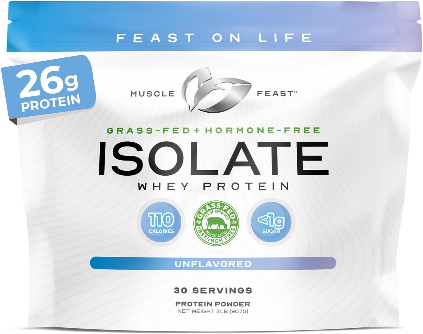 Muscle Feast Grass-Fed Whey Protein Isolate Powder, Unflavored (2lb)