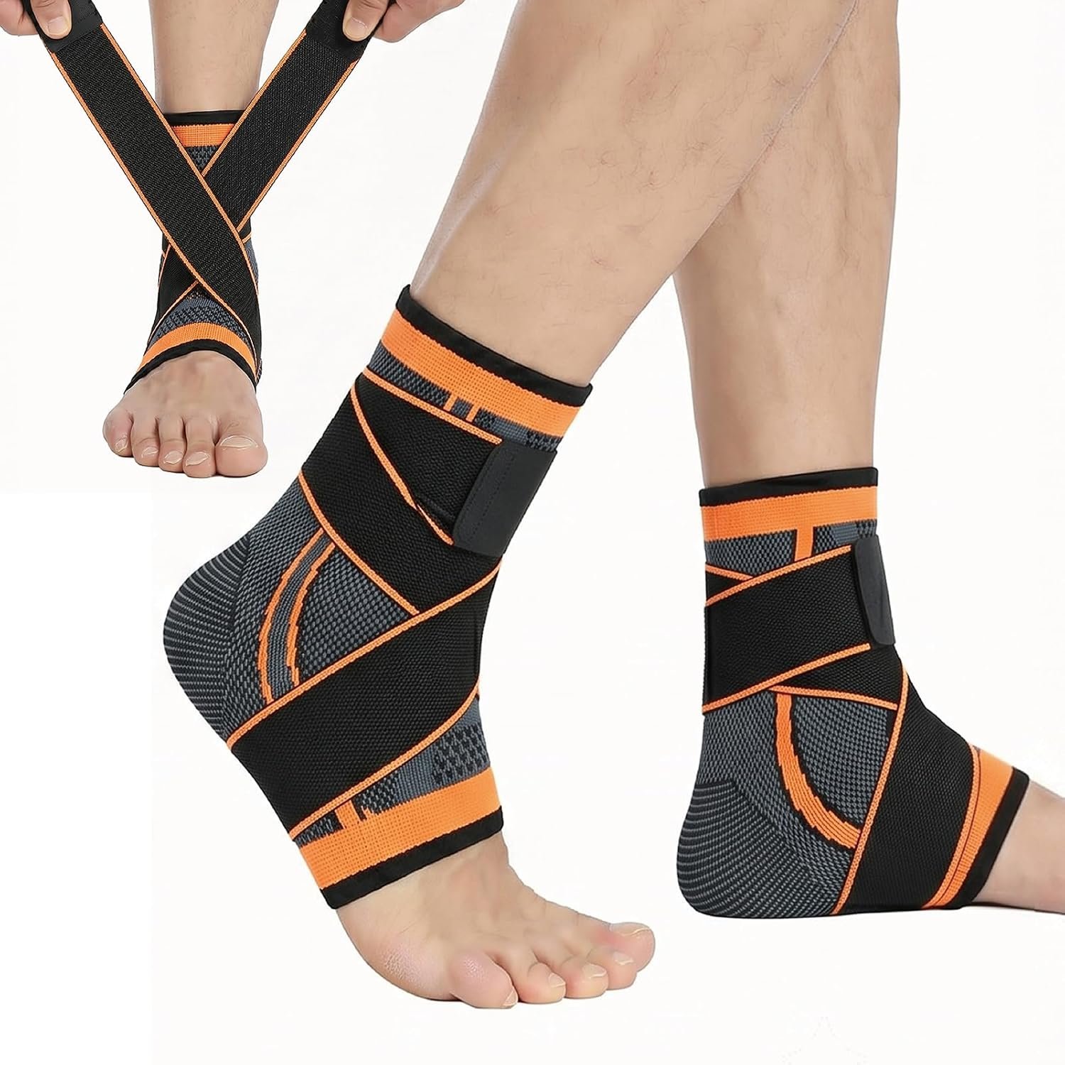 Strassburg Sock Plantar Fasciitis Socks for Sprained Ankle Support, Compression Socks with Adjustable Strap for Plantar Fasciitis Relief, Ankle Brace Sleeve Achilles Tendonitis Pain Relief(Orange-M)