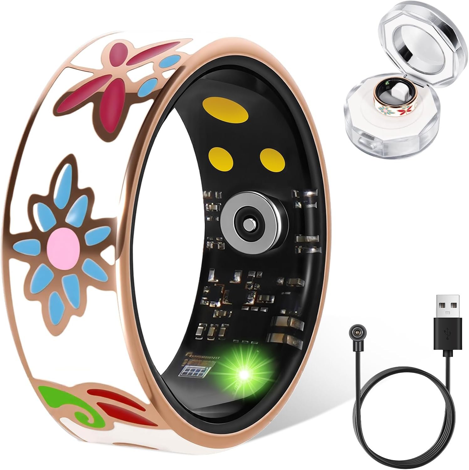 Smart Ring for Women Fitness Ring Activity Health Tracker Floral Size 8