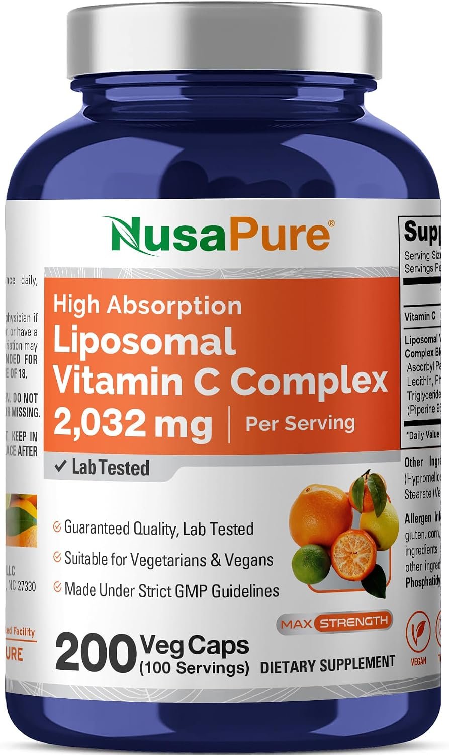Liposomal Vitamin C, Non-GMO, Vegan, 2032mg, 200 Veggie Caps – 100 Servings
