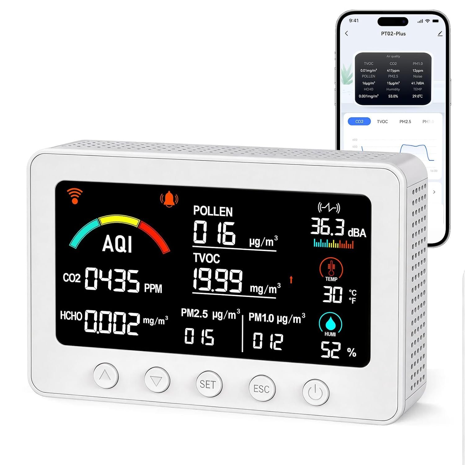 AIRNERGY 12-in-1 Air Quality Monitor Indoor for Baby Nursery