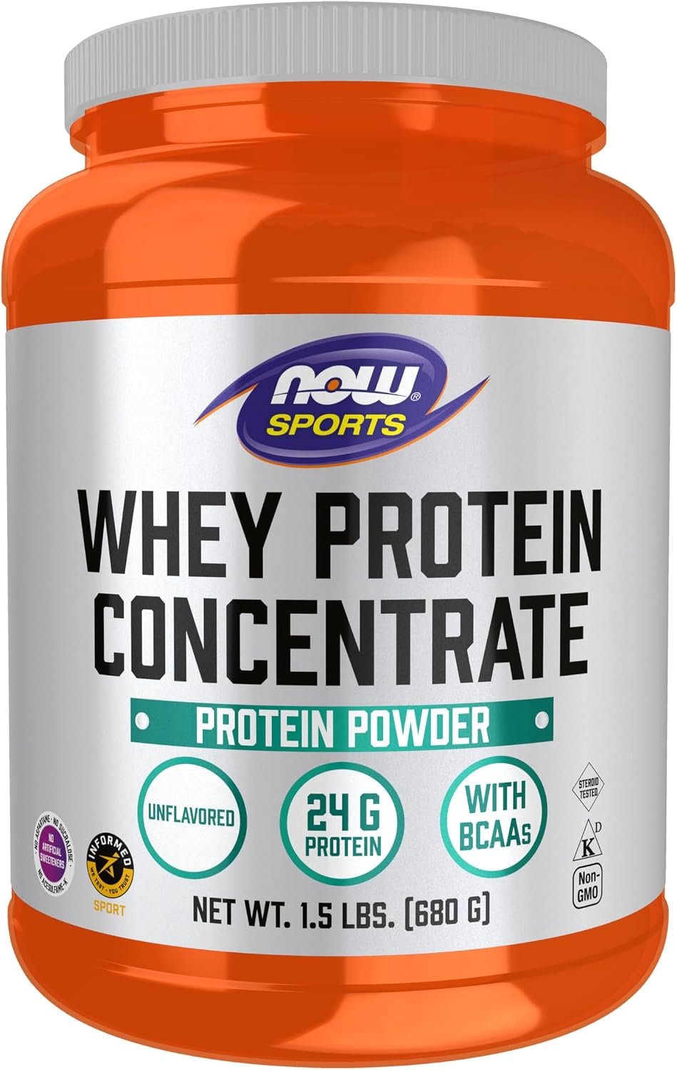 NOW Sports, Whey Protein Concentrate 24 g, Unflavored Powder, 1.5 lbs