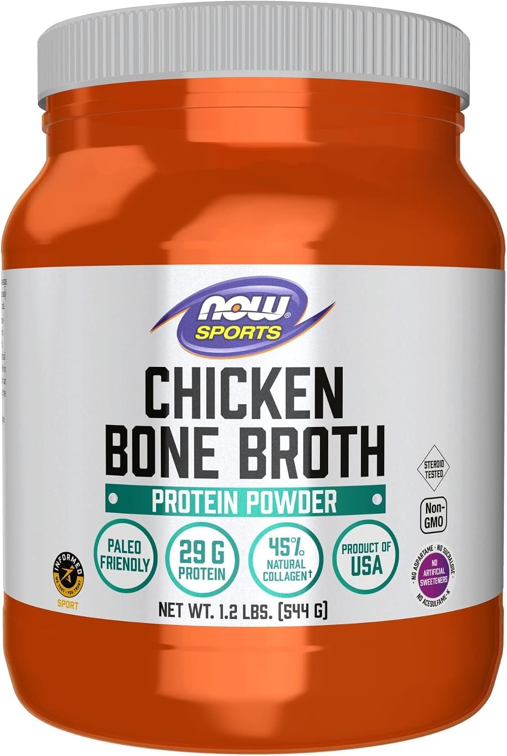 NOW Sports, Chicken Bone Broth Powder, Naturally Occurring Collagen, 1.2 lb