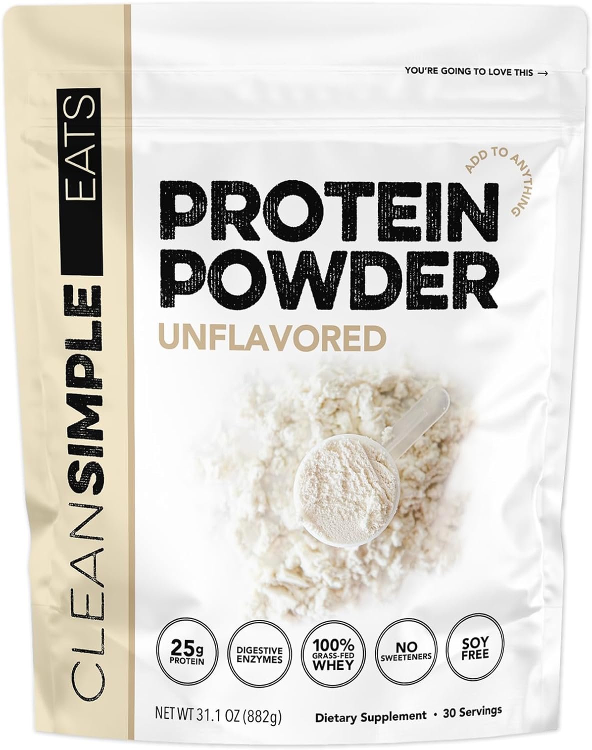 Clean Simple Eats Whey Isolate Protein Powder, Unflavored, 30 Servings