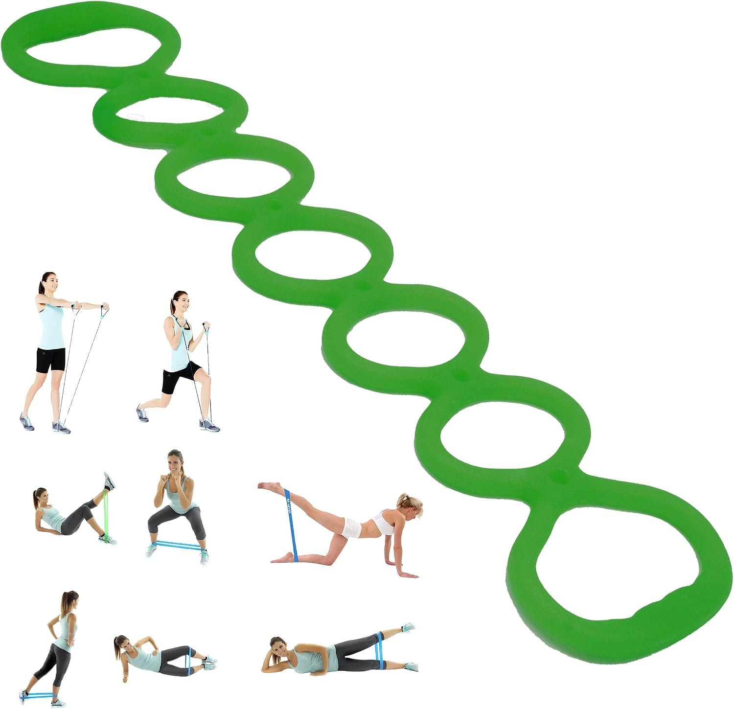 7 Ring Adjustable Loop Resistance Bands for Working Out Walk at Home，Workout Bands Exercise Stretch Band for Women&Men Fitness, Yoga, Pilates-Non-Slip, Durable Rubber, Home/Gym Use (Green)
