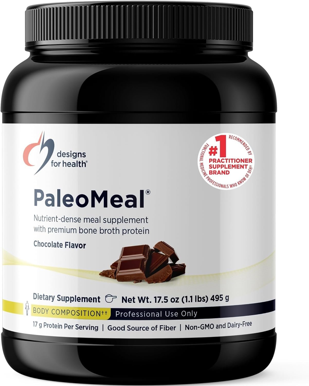 Designs for Health Pure PaleoMeal – Bone Broth Protein Powder with 17g Protein, Meal Replacement Shake Dietary Supplement with Active Folate + Chelated Minerals, Chocolate (15 Servings / 510g)