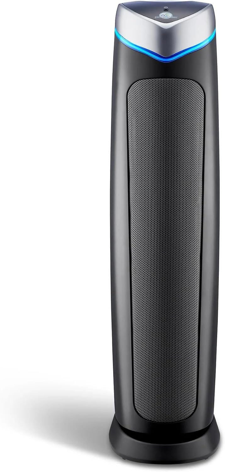 GermGuardian 5-In-1 HEPA Air Purifier for Home, Large Rooms Up To 915 Sq. Ft. with HEPA Pet Air Filter, UV-C Light & Odor Reduction, AC5250PT, 28″ Tower, Gray