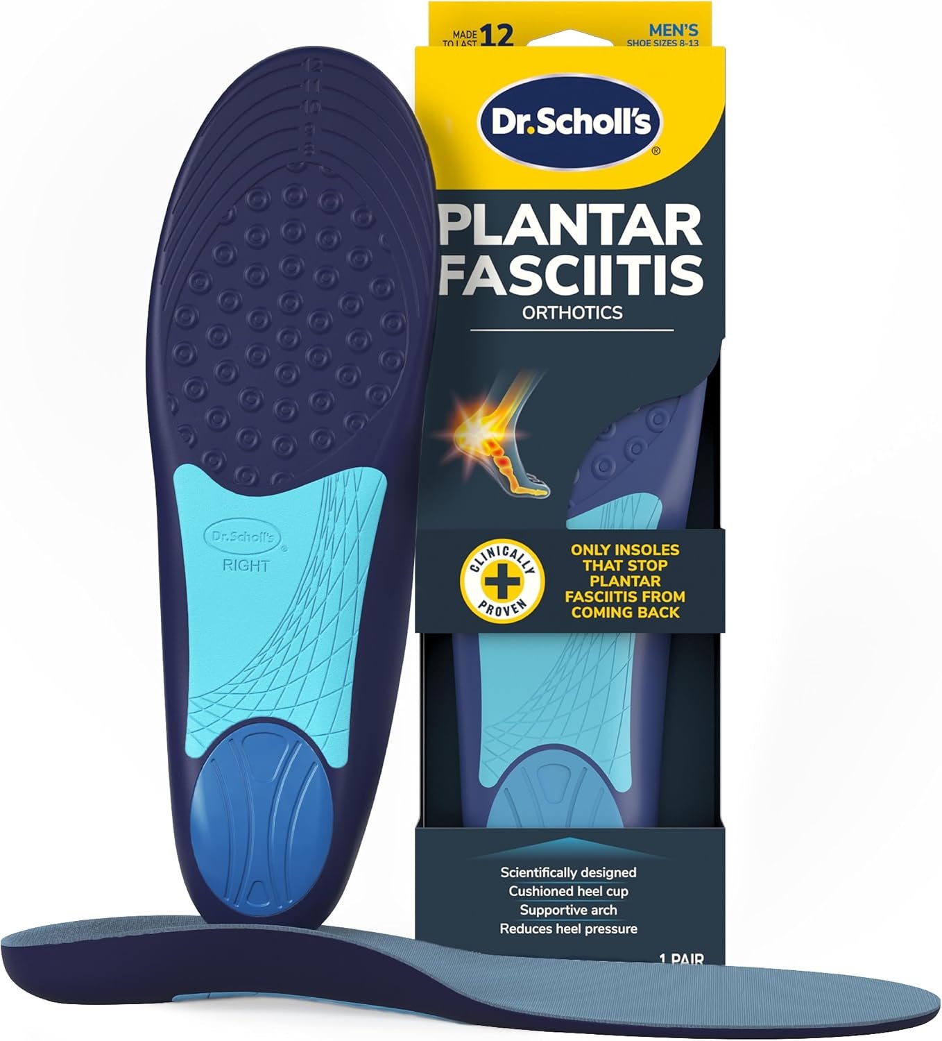 Dr. Scholl’s Plantar Fasciitis Relief Orthotic Insoles for Men – The Only Proven Insole to Stop Plantar Fasciitis from Coming Back, Immediately Relieves Pain, Heel Spurs, Arch Support Inserts