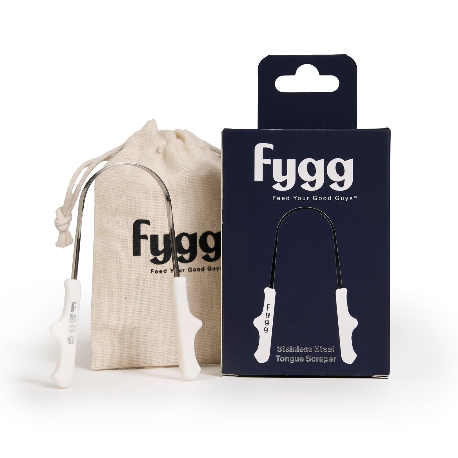 Fygg Stainless Steel Tongue Scraper with Cotton Storage Bag, Gentle Oral Care Tool for All Ages