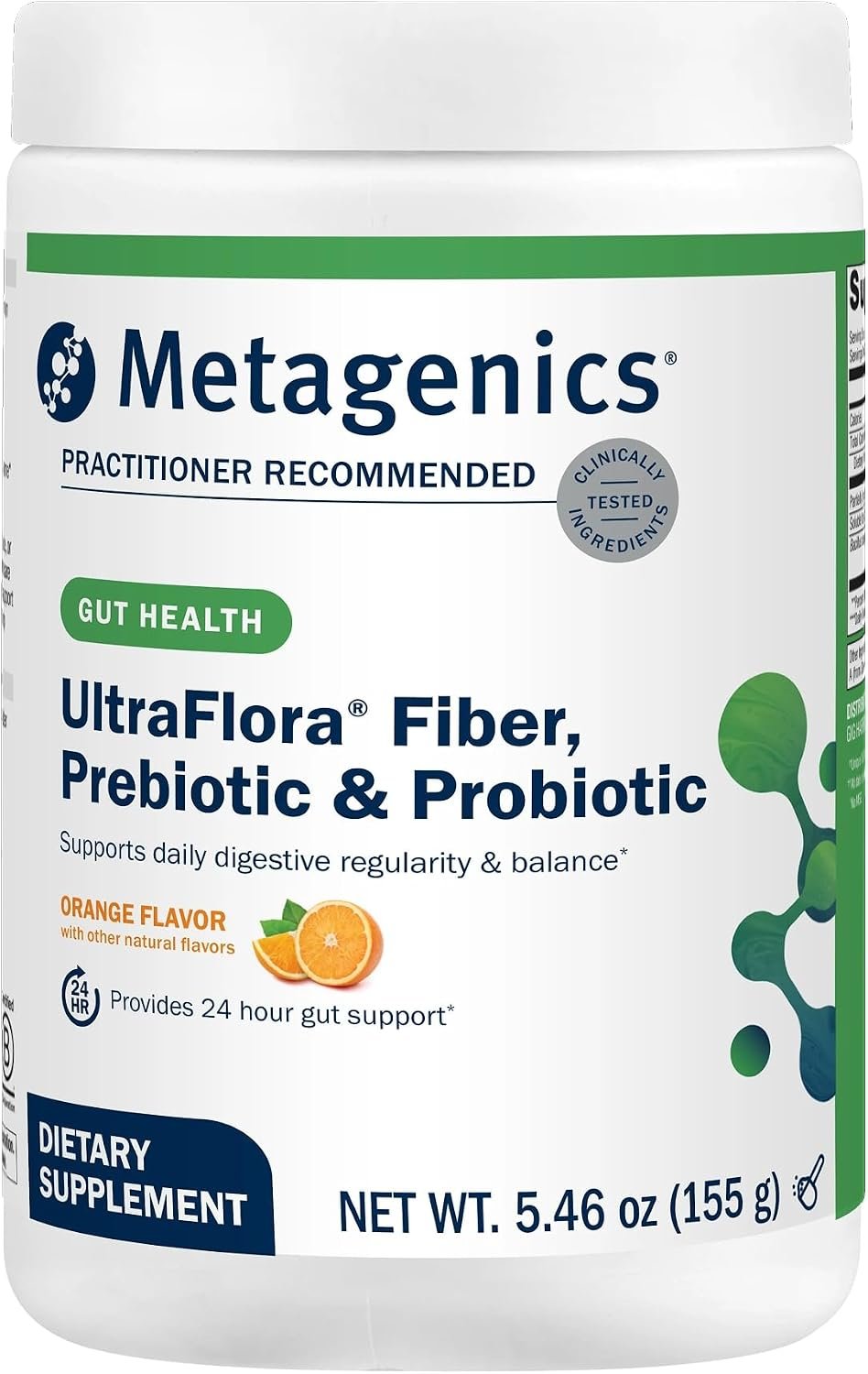 Metagenics UltraFlora Fiber, Prebiotic & Probiotic, Orange, 30 Servings