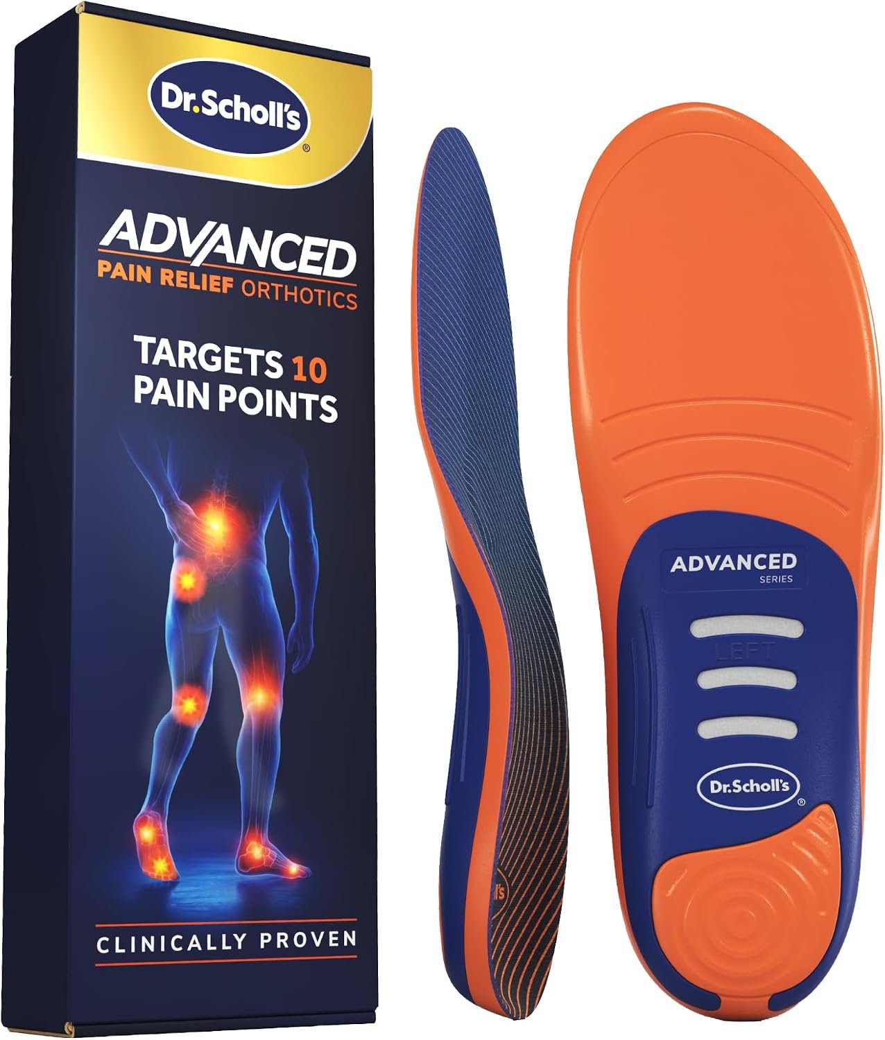 Dr. Scholl’s Advanced Pain Relief Insoles for Men Women, Heavy Duty Orthotics for Work Shoes & Boots, Plantar Fasciitis & Arch Support, Shock-Absorbing, up to 340 lbs, Men 10.5-11, Women 11.5-12