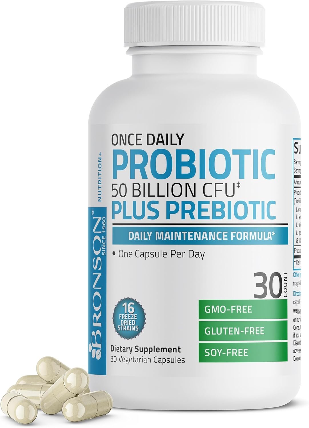 Bronson Once-Daily Probiotic 50 Billion CFU + Prebiotic, 30 Capsules