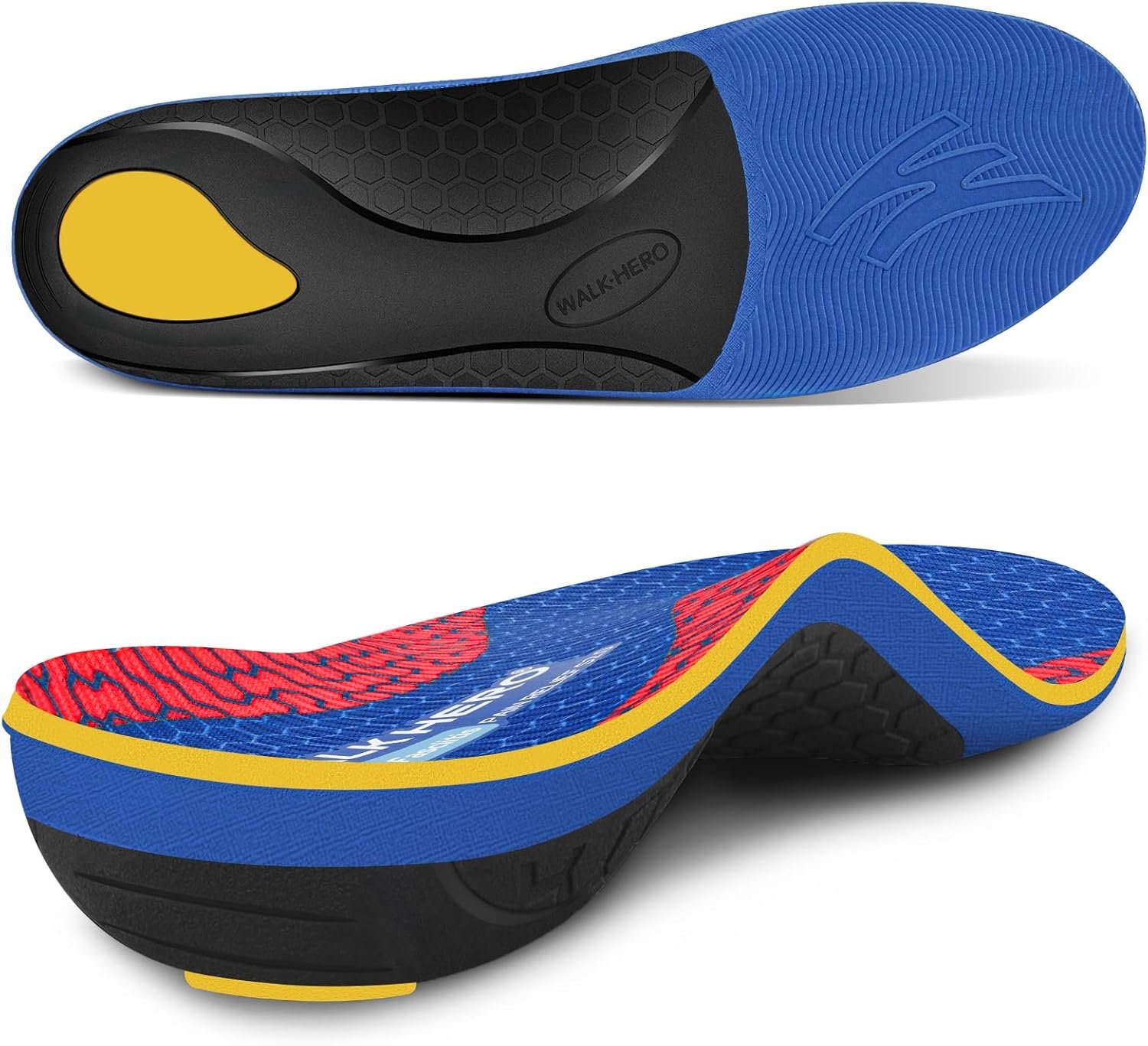 WalkHero Plantar Fasciitis Pain Relief Insoles, High Arch Support Inserts