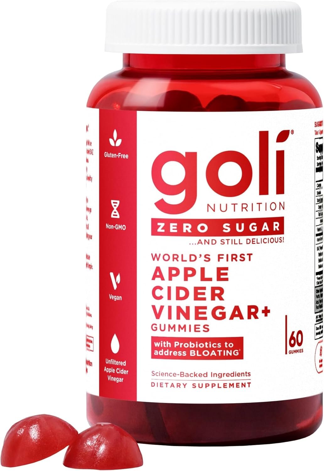 Goli Zero Sugar Apple Cider Vinegar Gummies – ACV with Vitamin B12 and Probiotics – No Sugar Alcohols – Vegan, Keto-Friendly, Gluten-Free