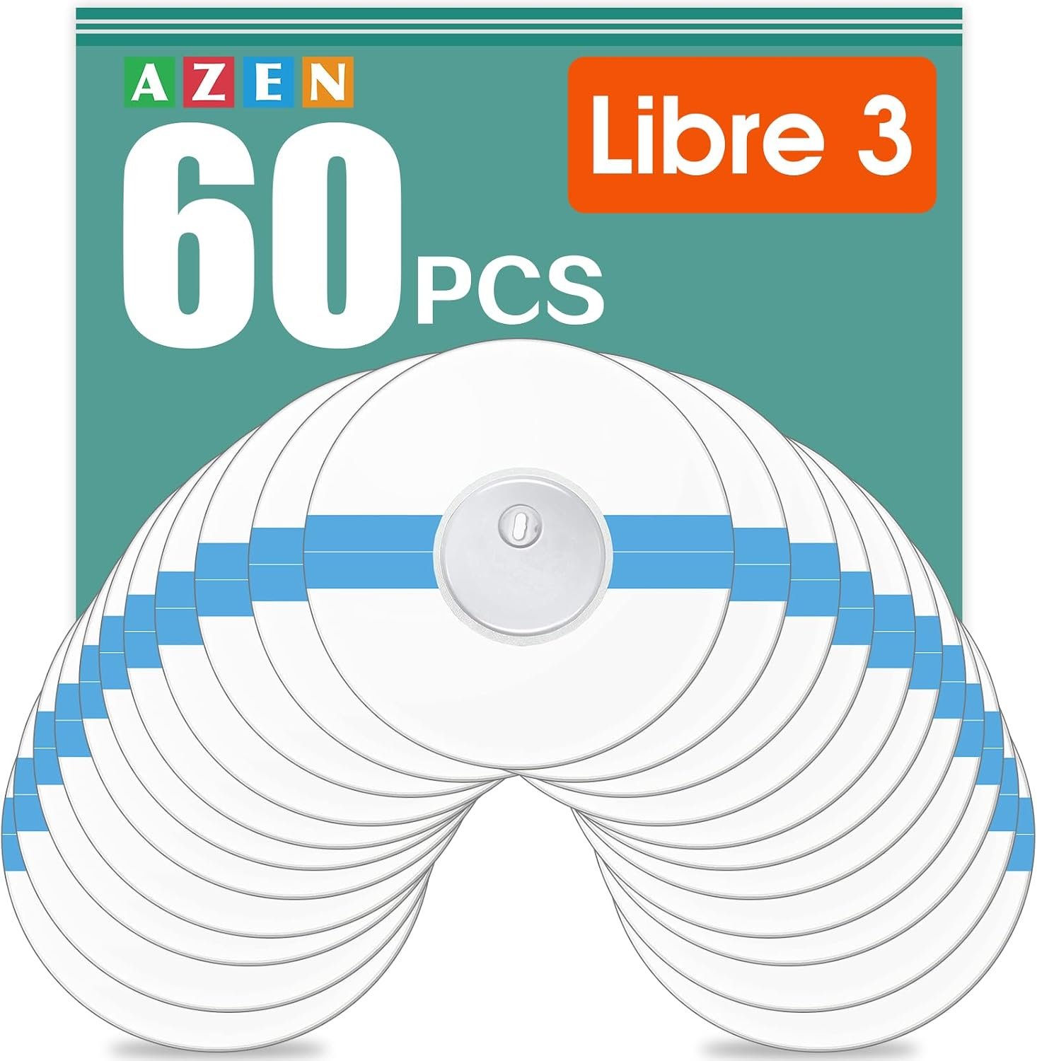 AZEN 60 Pack Freestyle Sensor Covers for Libre 3, Waterproof Adhesive Patches, Waterproof Adhesive Transparent Tape