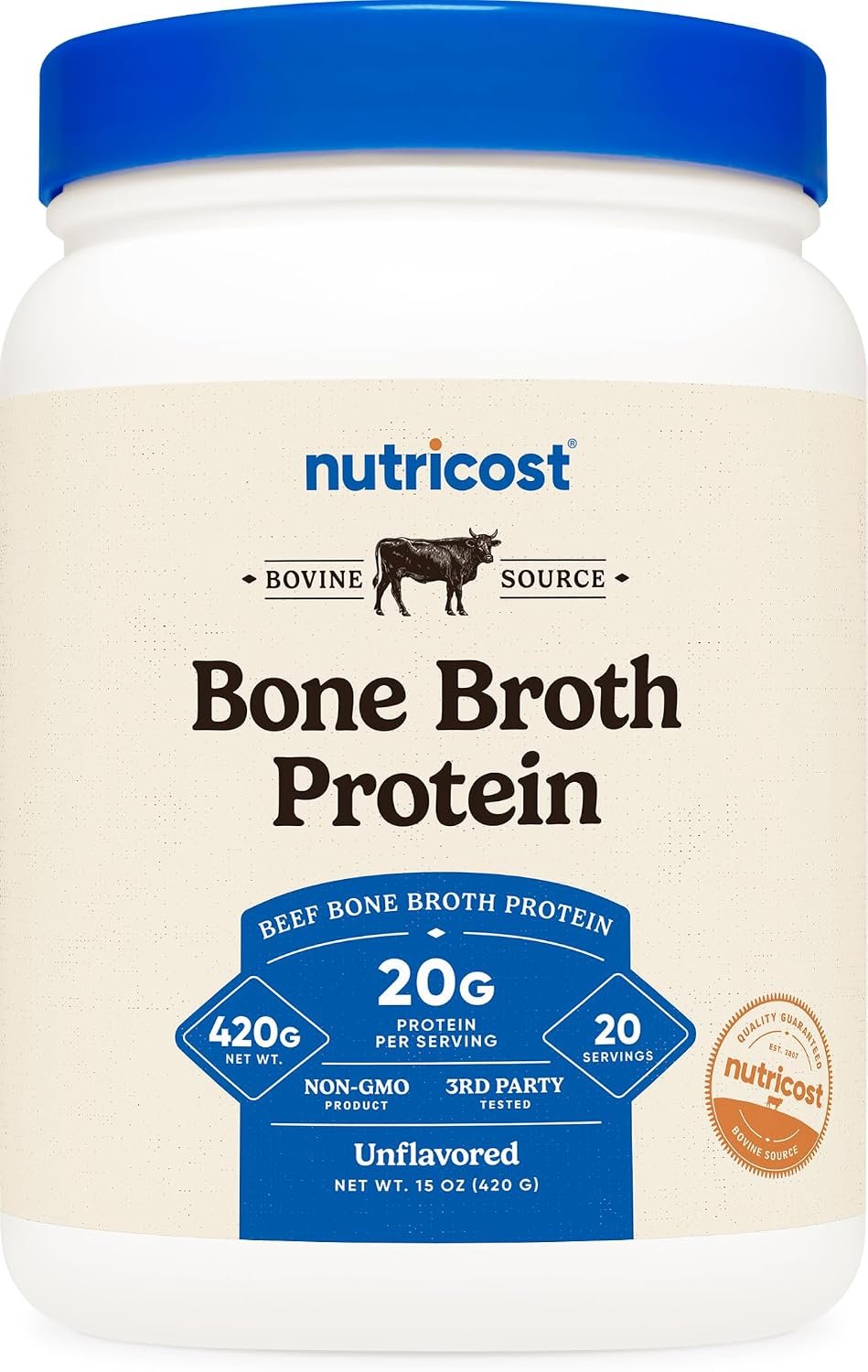 Nutricost Beef Bone Broth Protein Powder Unflavored (20 Servings) – Gluten-Free, GMO-Free