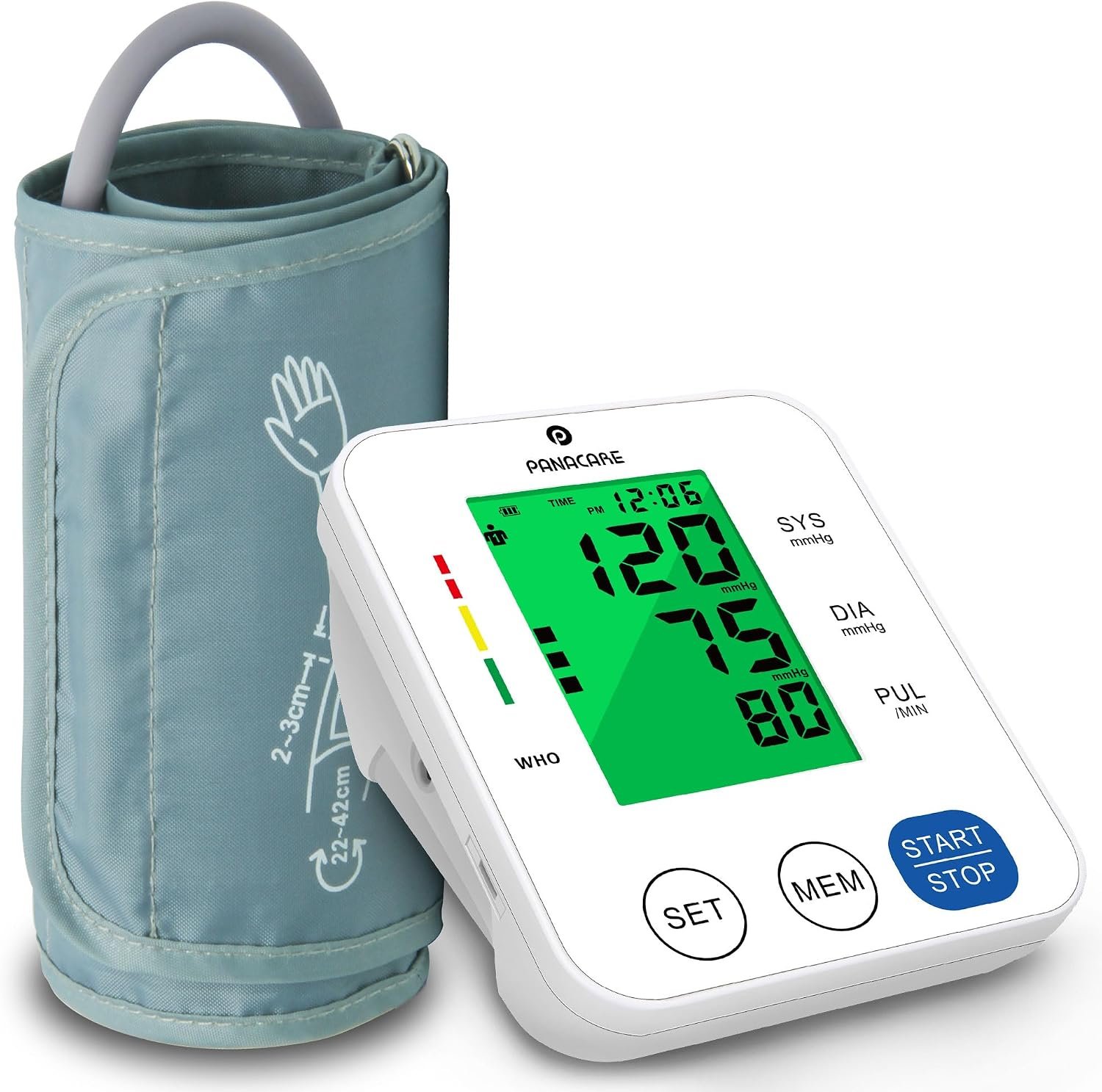 Upper Arm Blood Pressure Monitor for Home Use, Adjustable Cuff (8.7–16.5 inches), Large Backlit Display, White