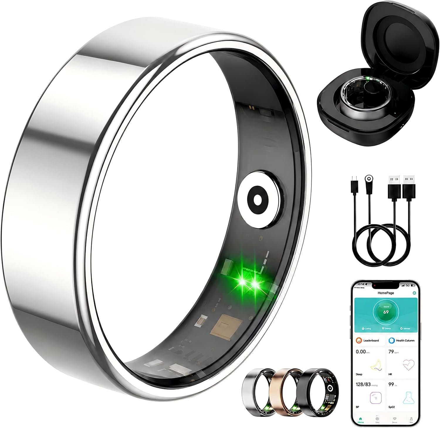 Smart Ring for Women Men, Fitness Tracker Ring with Free App No Subscription Fee, 7 Days Battery Life, Sleep Monitor, Heart Rate & Step Tracker, IP68 Waterproof, Android/iOS Compatible(Silver,11)