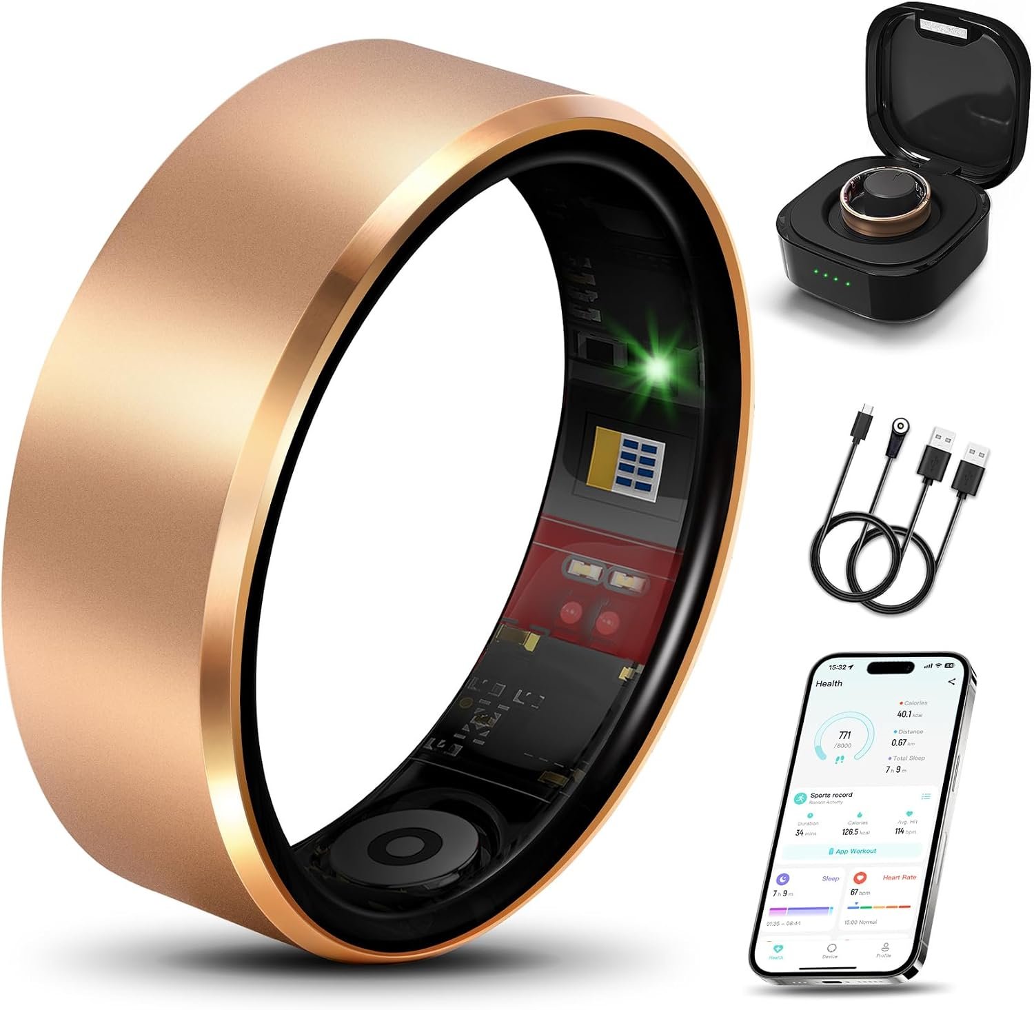 Smart Ring 2.0 for Men Women, Sleep & Fitness Tracker, Rose Gold 8