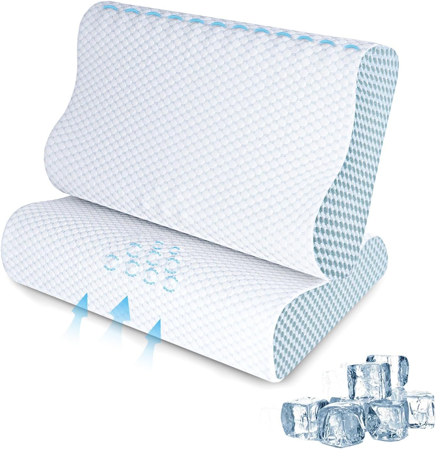 2 Pack Memory Foam Cooling Bed Pillows for Sleeping, Ergonomic Cervical Pillow for Neck and Shoulder Pain Relief, Adjustable Cold Pillow Set of 2,with Pillowcase,097Q