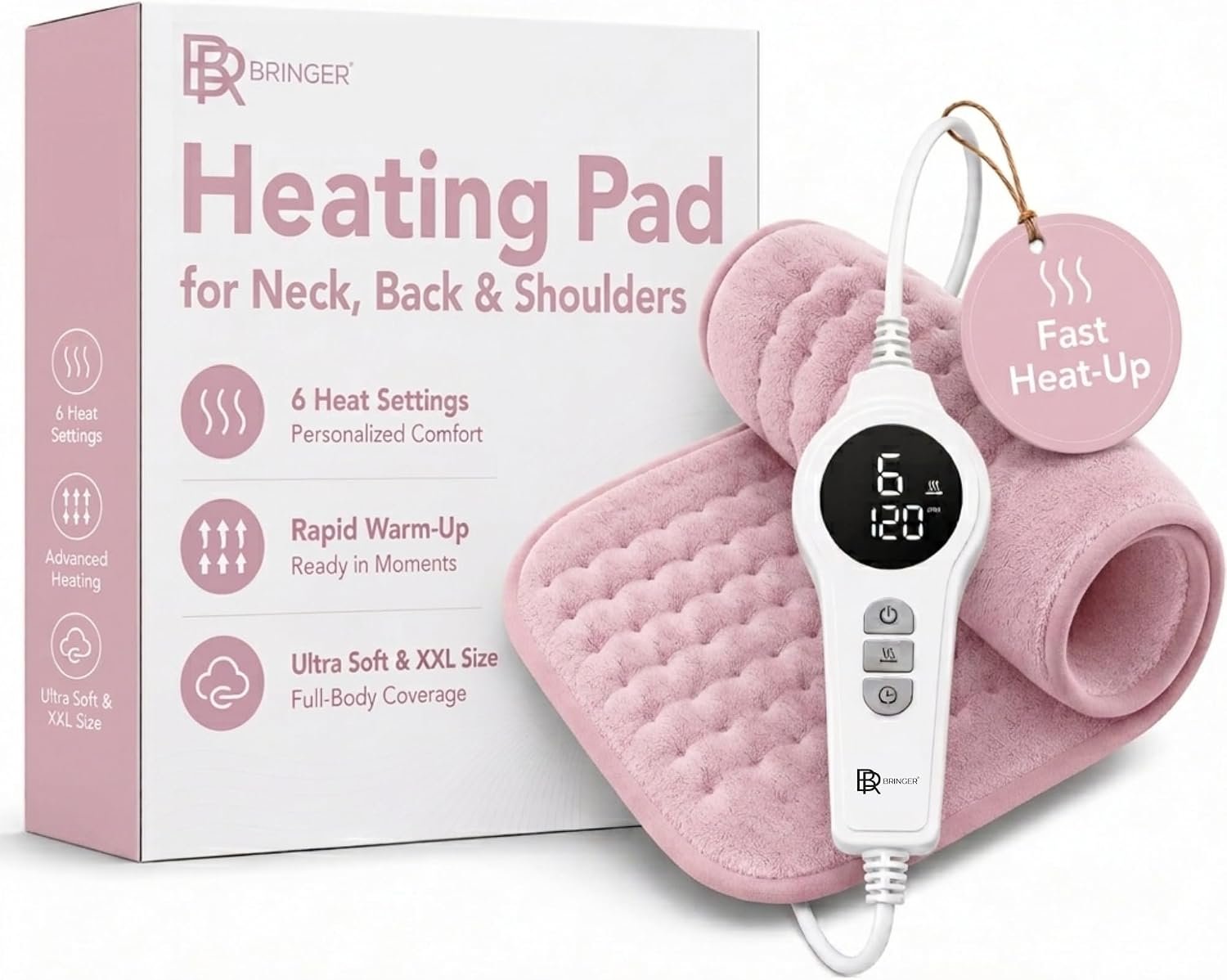 Heating Pad for Back, Shoulders and Neck, Pink, 27.5 x 15.7 in