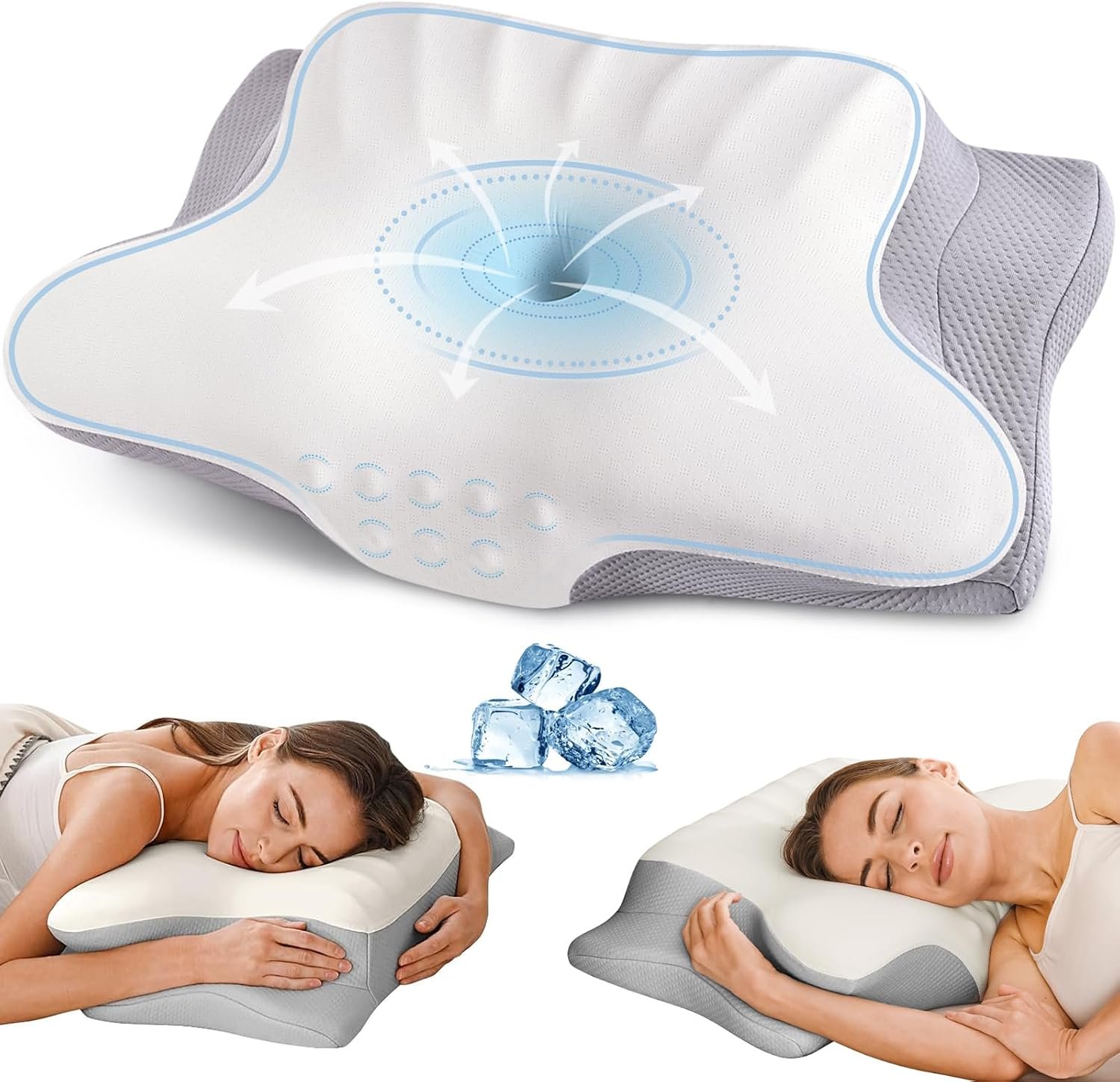 Ylekto Cervical Neck Pillow for Pain Relief – Contour Memory Foam Pillows for Sleeping, Ergonomic Pillow Side Sleeper Pillow for Neck Support, Bed Pillow for Side Back Stomach Sleepers(Grey)