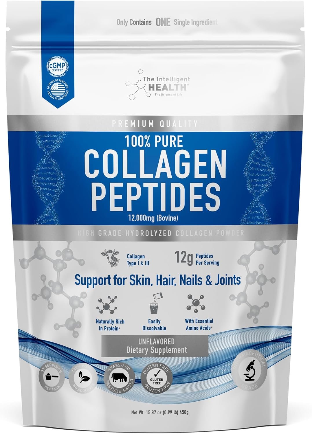 Collagen Peptides Powder, Hydrolyzed Collagen, Type I & III, 45 Servings