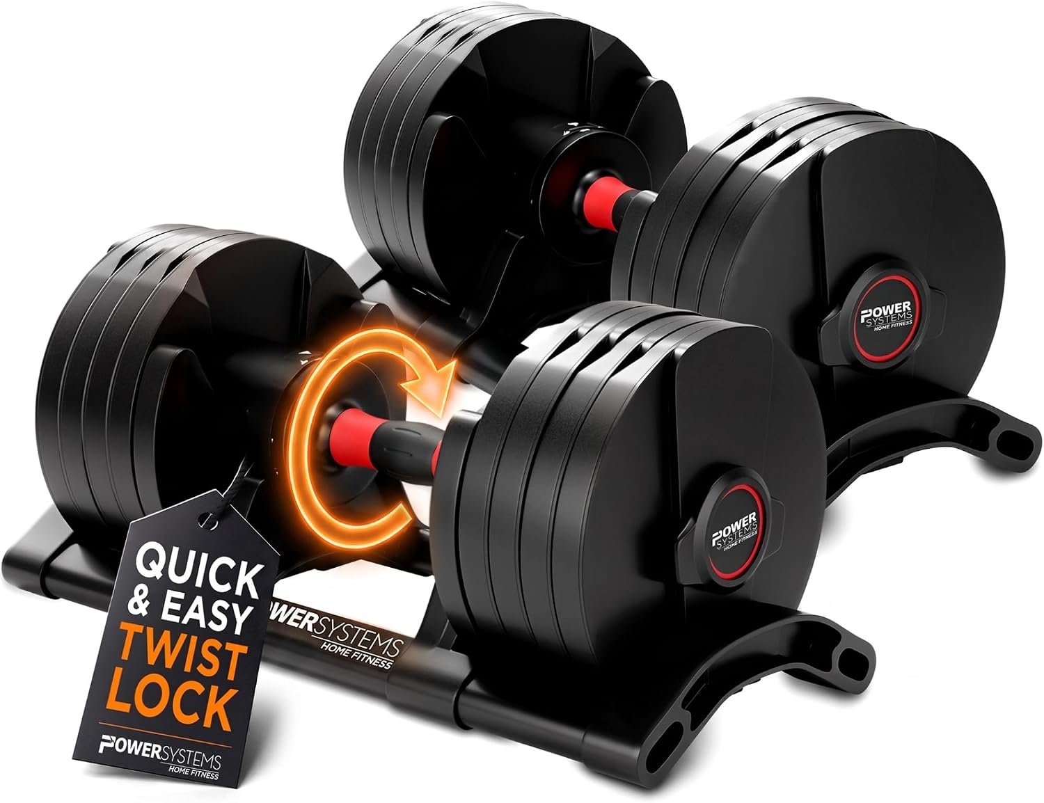 Power Systems Adjustable Dumbbell Set 5-50 lbs with Optional Stand, TwistLock Dumbbells and Stand Sold Separately or as a Bundle