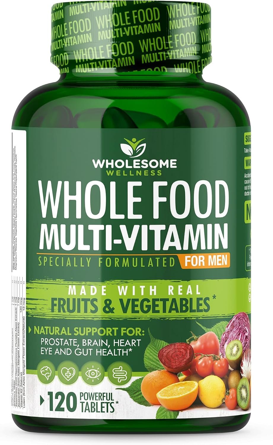 Wholesome Wellness Whole Food Multivitamin for Men – Natural Multi Vitamins, Minerals, Organic Extracts – Vegan Vegetarian – 120 Tablets