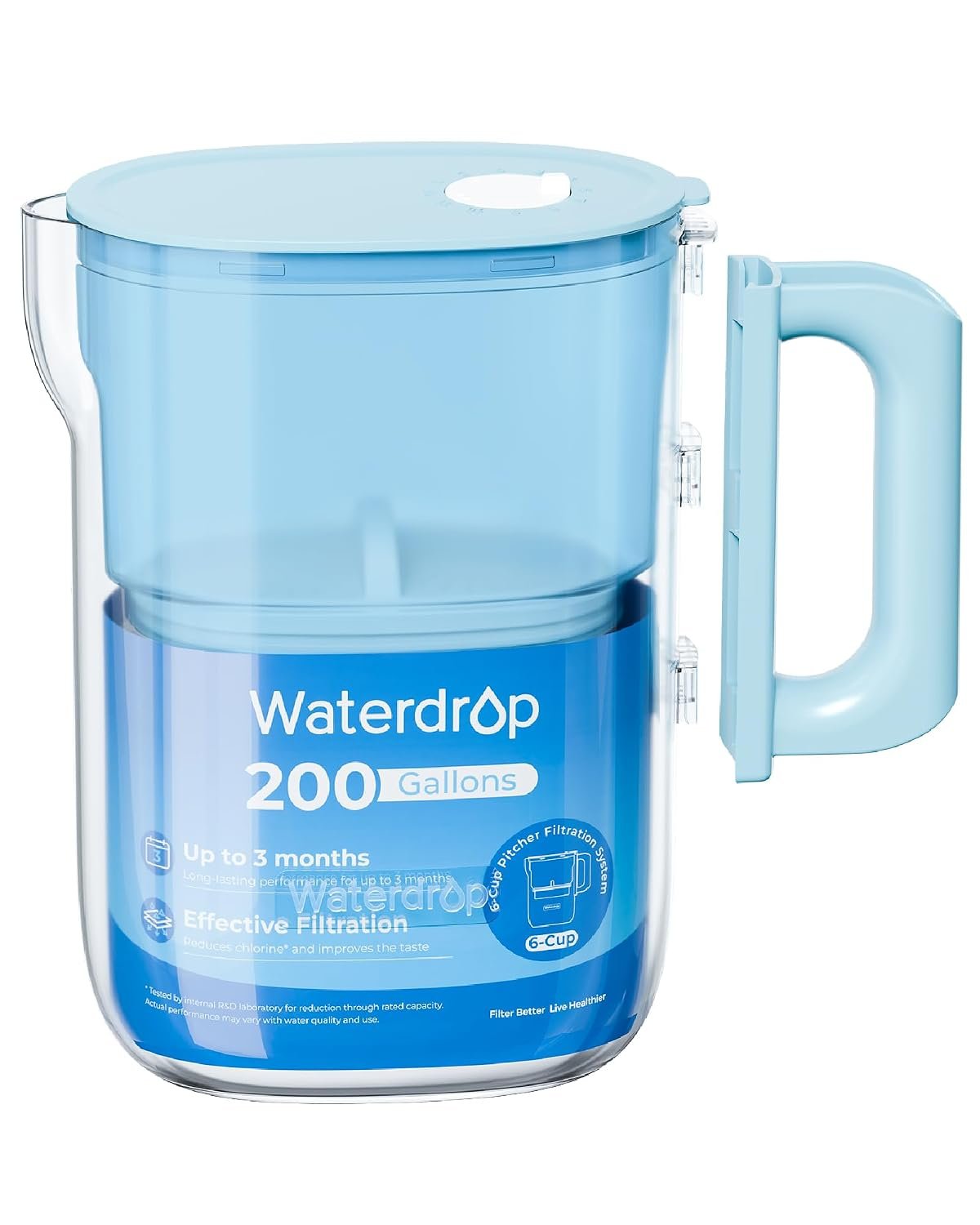 Waterdrop PT-12B Small 6-Cup Water Filter Pitcher for Mini Fridge, Blue