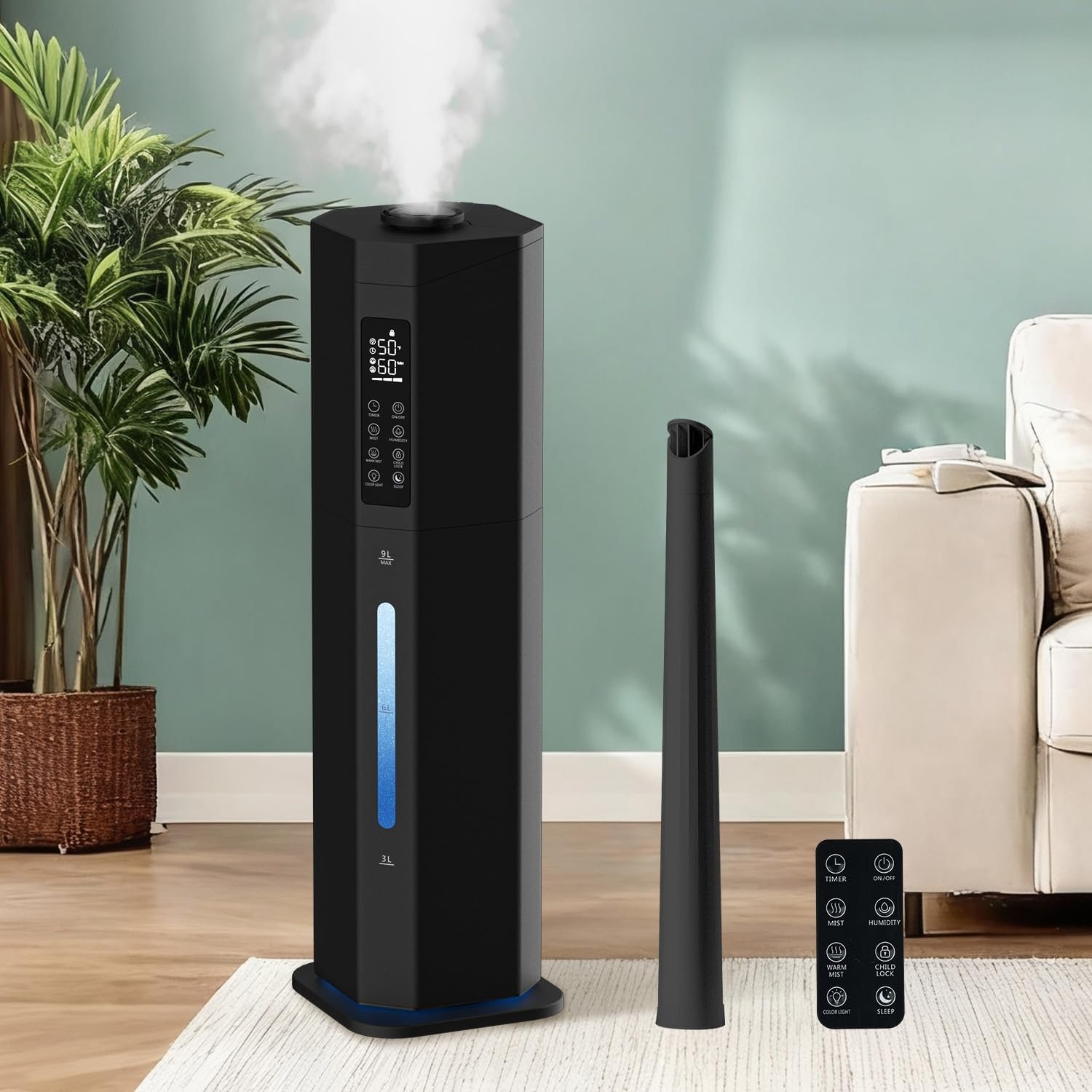Humidifier for Large Room, 2.38Gal Cool & Warm Mist,Top Fill, 60H