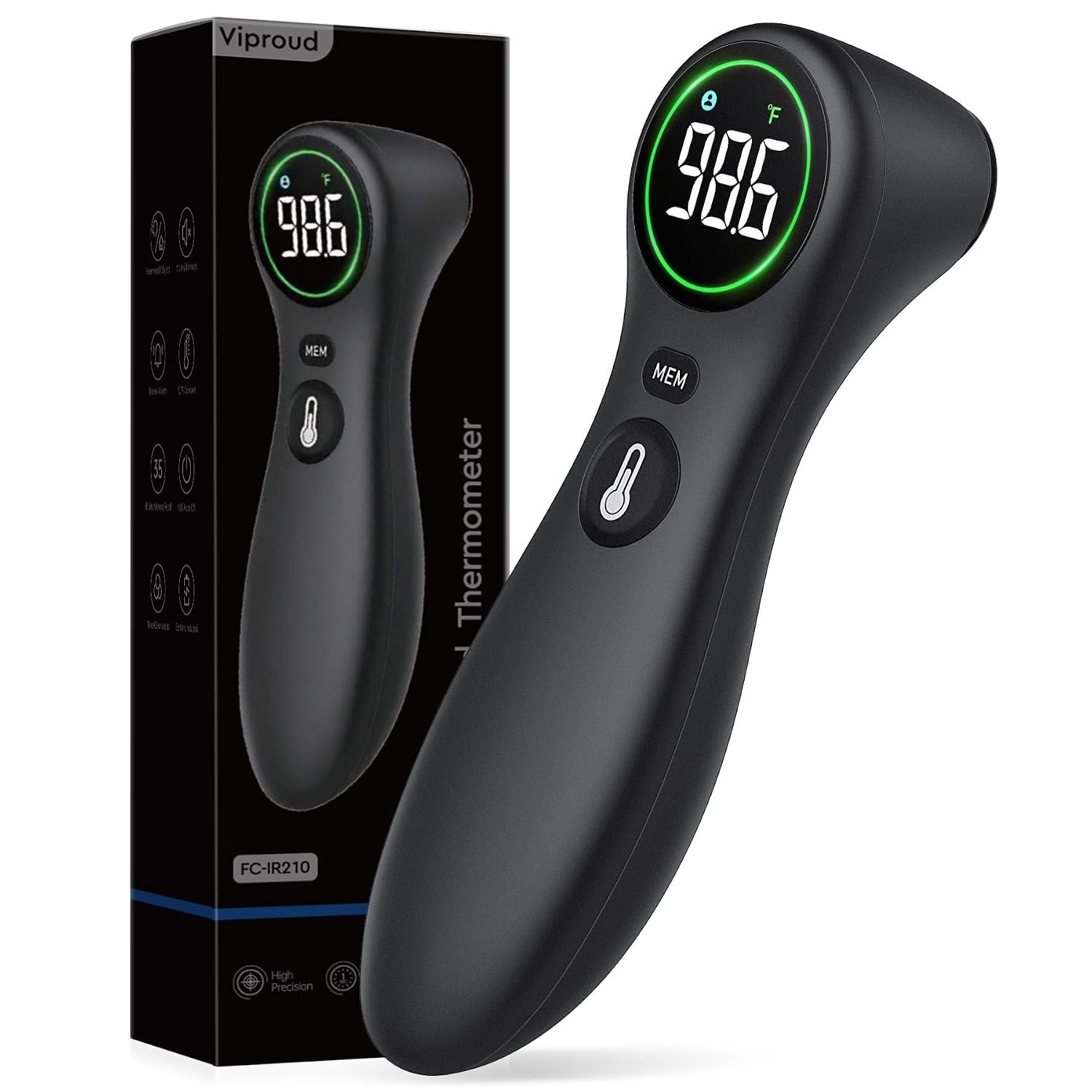 Viproud No-Touch Thermometer for Kids and Adults, 1-Second Reading, Black