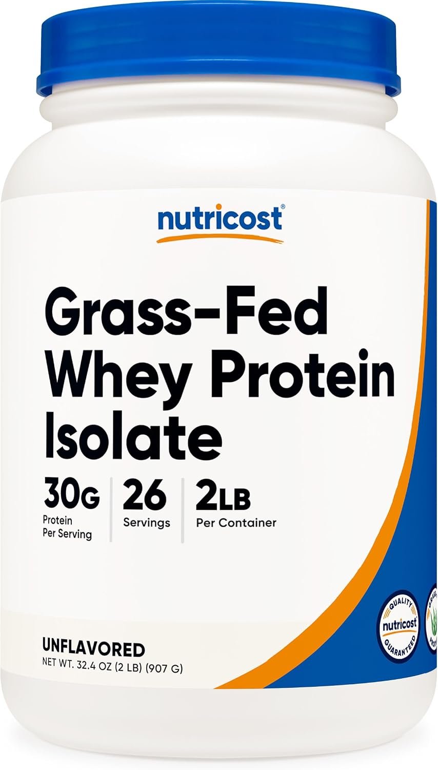 Nutricost Grass-Fed Whey Protein Isolate (Unflavored) 2LBS