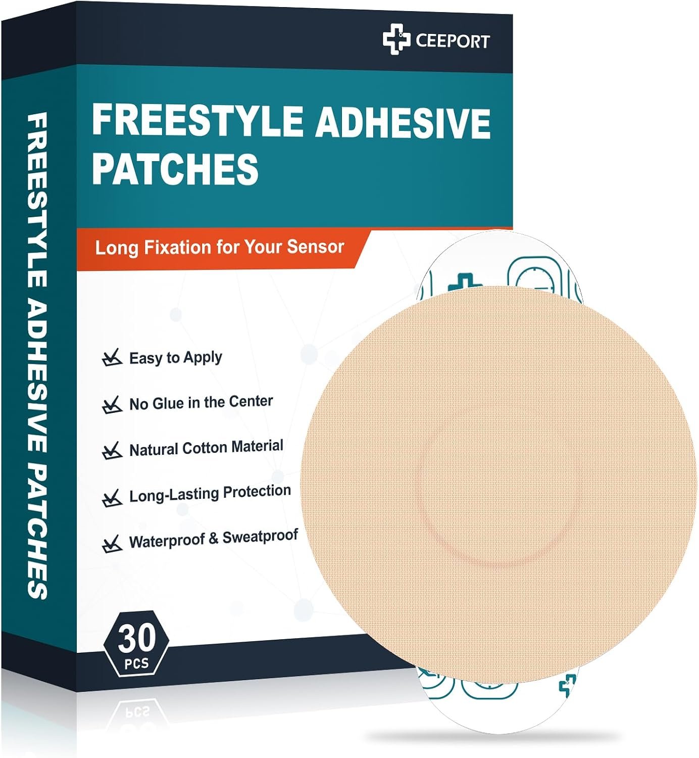 Ceeport 30 Pack Freestyle Adhesive Patches Intended for Libre 1/2/3 & Plus