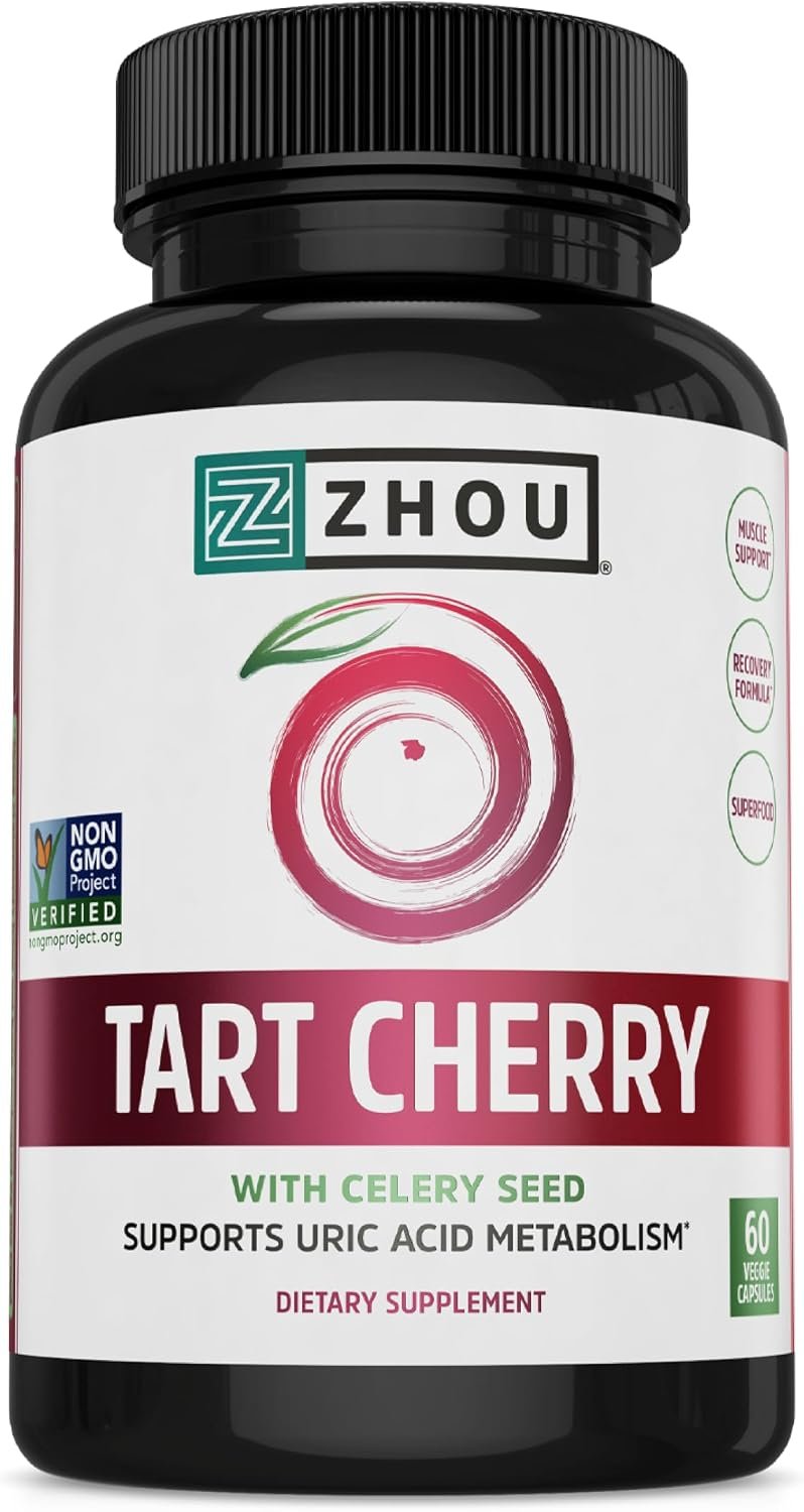 Zhou Tart Cherry Extract Plus Celery Seed – 60 Veggie Capsules (Pack of 1)