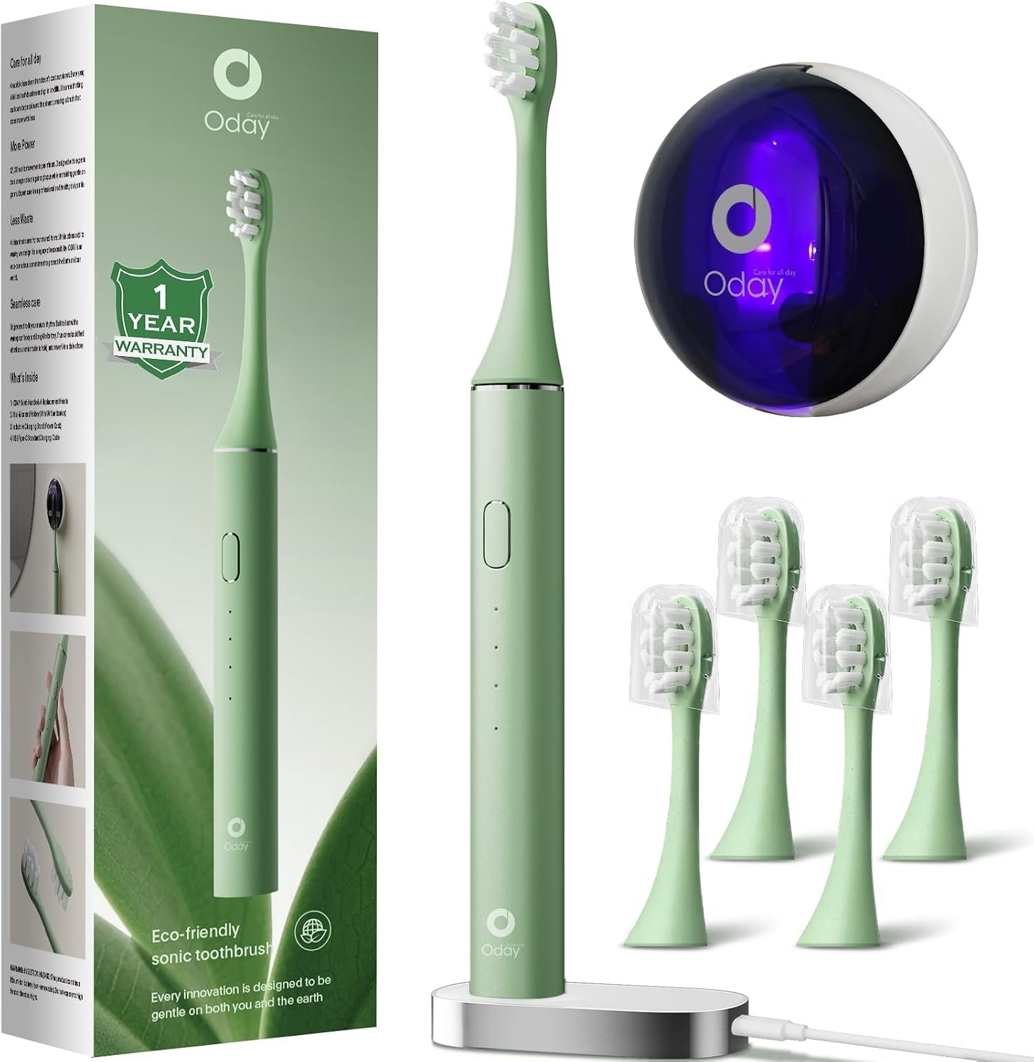 Oday Sonic Electric Toothbrush for Adults with Wall Mounted UV Cleaner