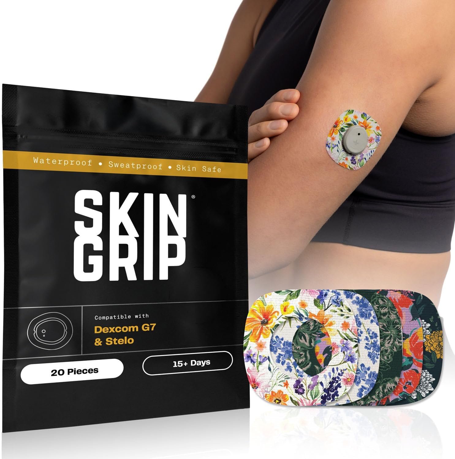 Skin Grip Adhesive Patches Compatible with Dexcom G7 &Stelo CGM with Cutout