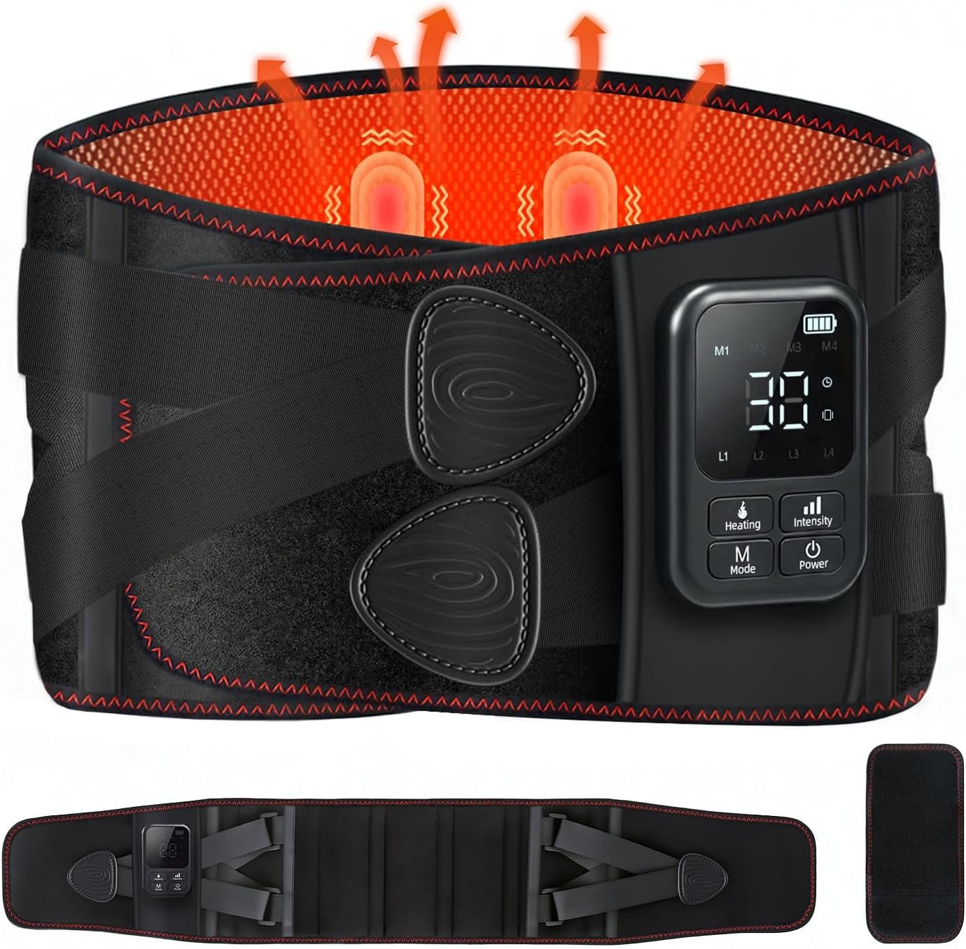 Cordless Heating Massage Belt for Lower Back Soothe Discomfort – 5000mAh Adjustable Heat Therapy Wrap with 4 Vibration Modes – Portable Heating Pad for Muscle Relaxation, Ideal Gift for Men & Women