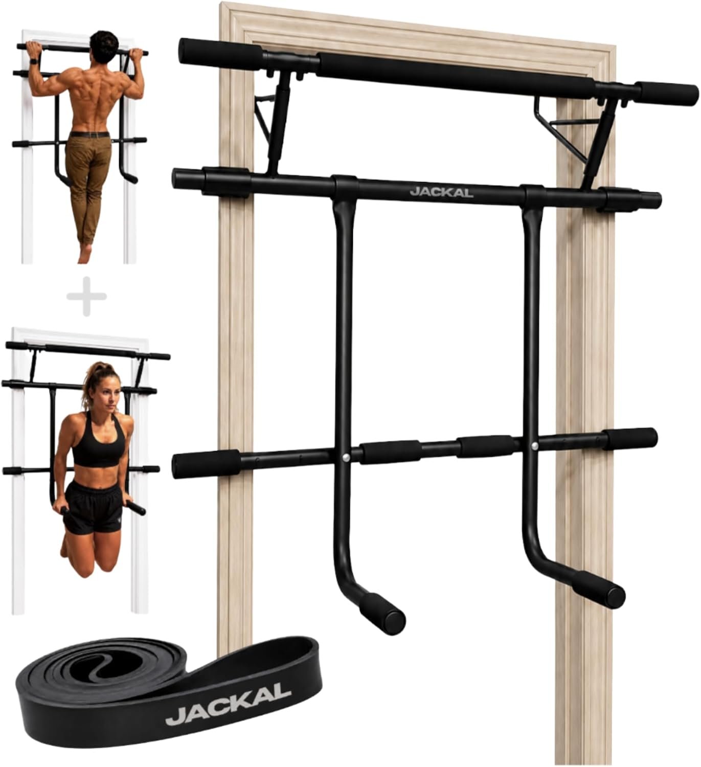 JACKAL Pull up Bar For Doorway with Dip Station – All-In-One Doorway Pullup Bar and Dip Bars, Easy Folding Storage, No Screws, Door Pull-up Bar, No Door Damage, Collapsible, High Weight Capacity, Foldable Bodyweight Workout Station