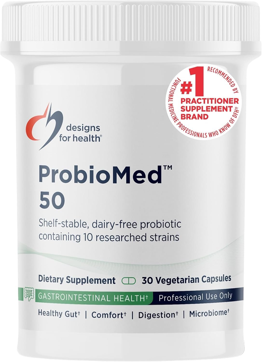 Designs for Health ProbioMed 50 – Probiotics for Digestive Health – 10 Strains with Lactobacillus acidophilus Probiotic + Lactobacillus rhamnosus – Gut Health + Immune Support Supplement (30 Caps)